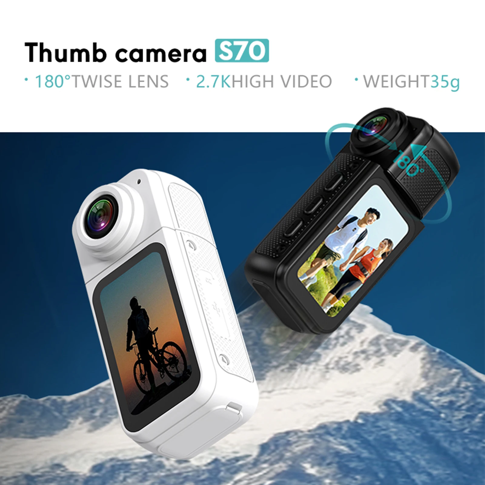 

Helmet Camera Thumb Camera 2.7K 180° Lens Angle HD Display Portable Camera for Cycling Wearable Camera