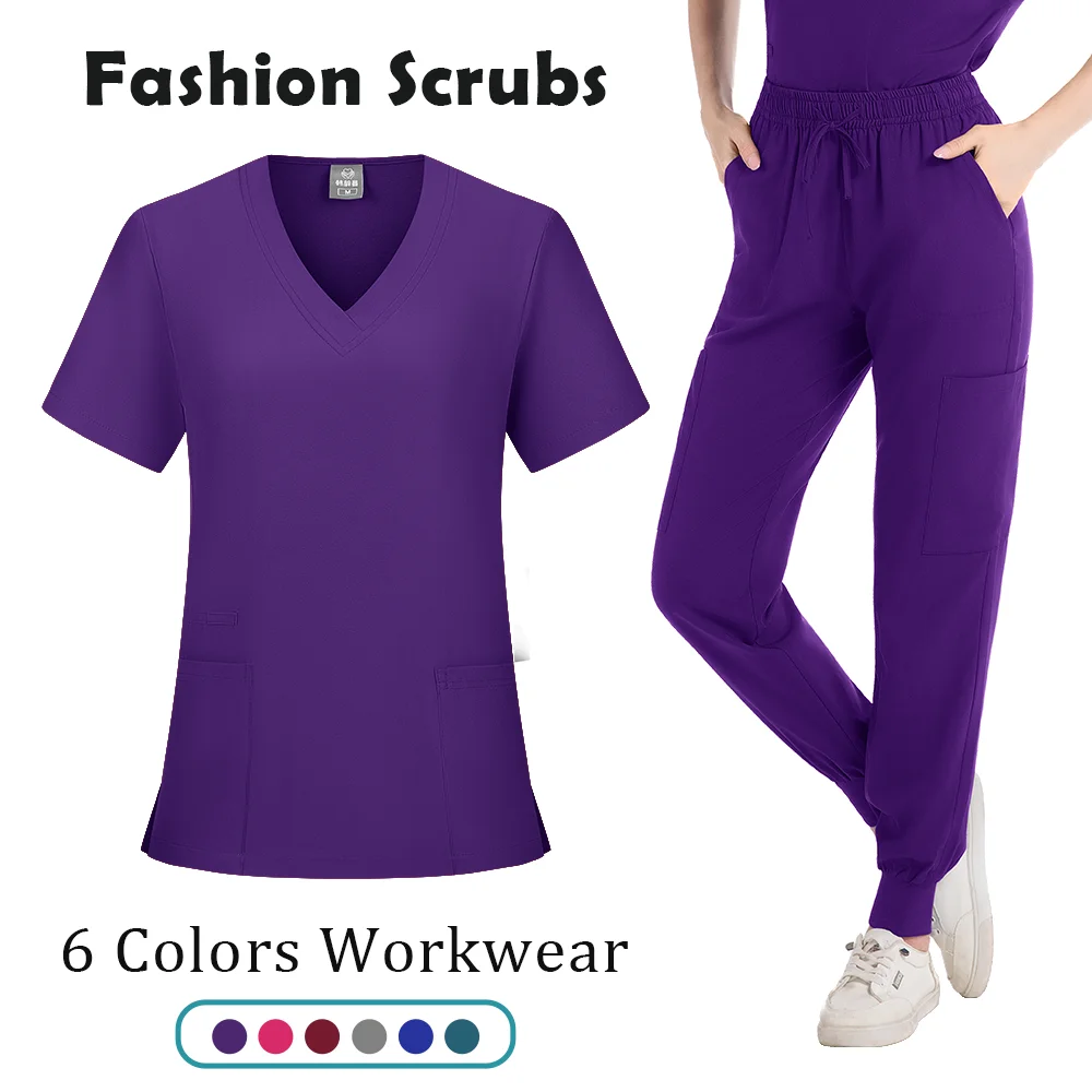 Soft Breathable Nurse Uniform Jogger Suit Women's Scrubs Set Medical Clinical Clothes Doctor Nursing Uniforms V-neck Top Pants