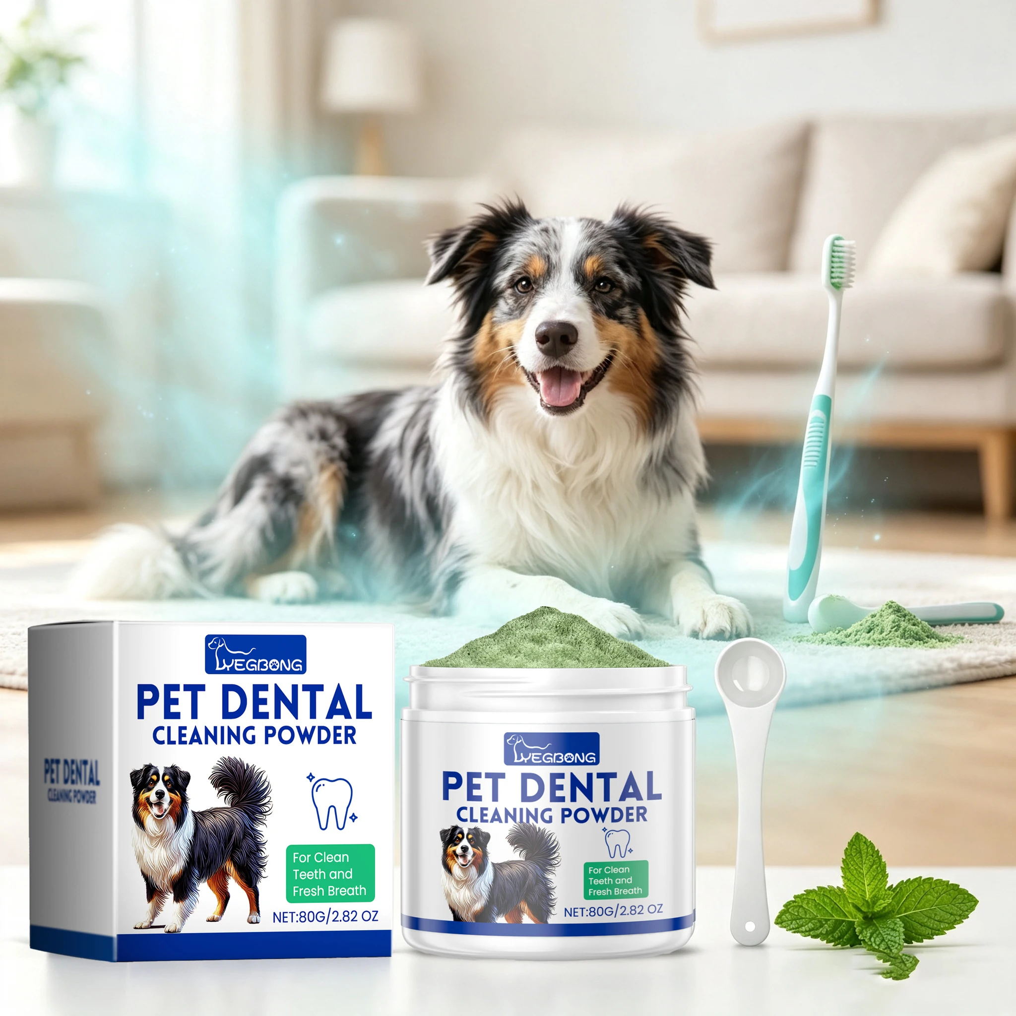 80g Pet Dental Cleaning Powder Gentle Remove Teeth Stains Eliminate Bad Breaths Prevent Plaque Reduce Tartar Pet Teeth Powder