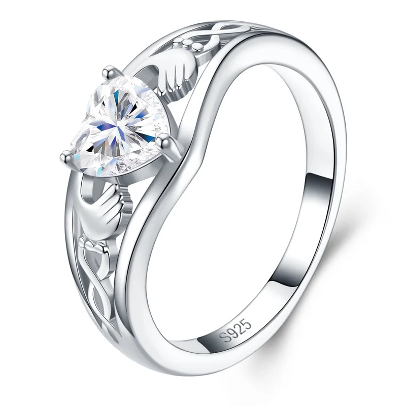 ZFSILVER Fashion Classic Trendy High Quality s925 Silver Moissanite Love Hand Heart Ring Charms Women Jewelry Party Gifts R17374