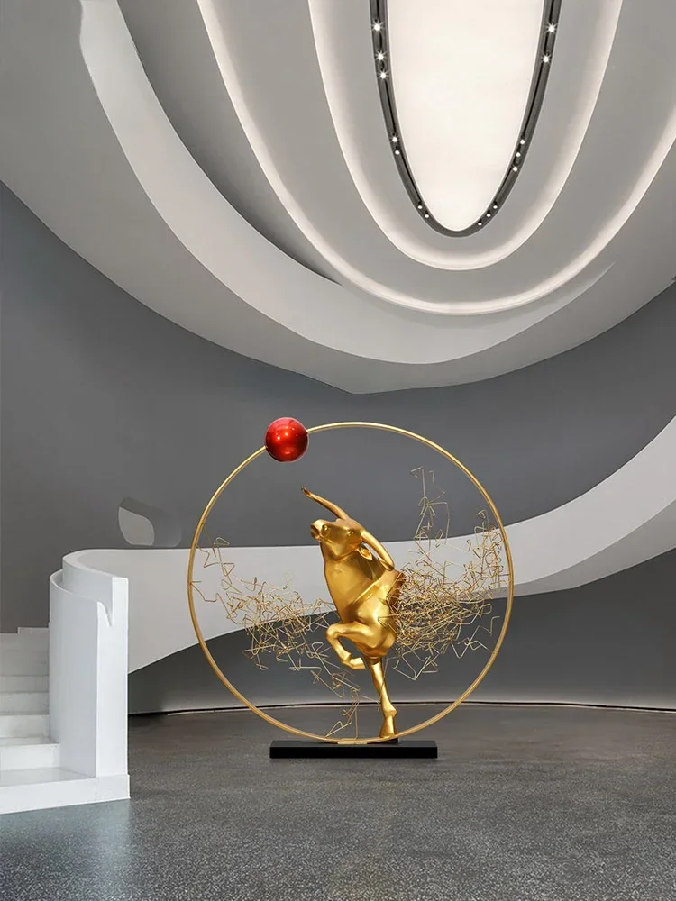 Sales Office Hall Hotel Lobby Art Device FRP Metal Sculpture Jinniu Fortune Floor Ornaments