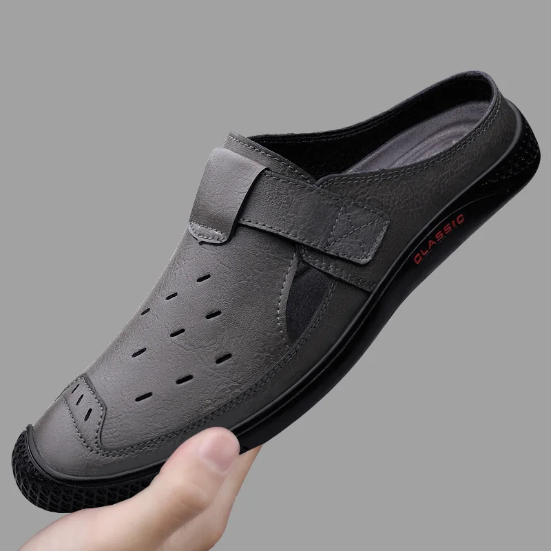 

Business and leisure men's half slippers Lightweight and breathable style Work and office Outdoor comfortable leather shoes