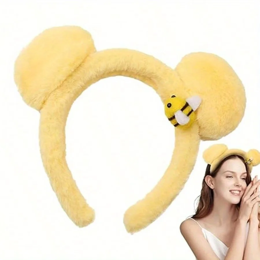 Damen-Haarbänder - Weiche Gelbe Bienen- und Bärenohren-Haarbänder, Niedliche Tier-Party-Accessoires, Geeignet für Festivals und Veranstaltungen – Detail 1
