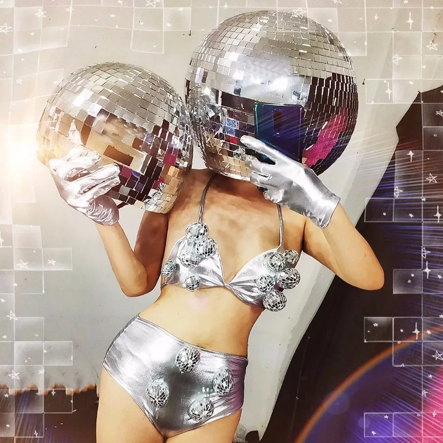 40cm Disco kugel Helm Disco kugel mysteriöse Maske Cosplay Kopf bedeckung versenkbares Visier Disco Party Kostüm Outfit