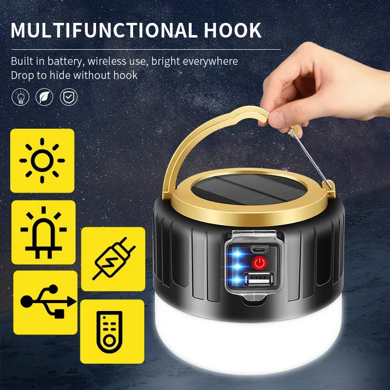 USB charging solar emergency light Outdoor camping emergency light Rechargeable remote control emergency light waterproof light