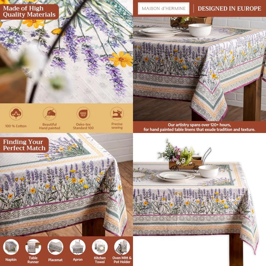 

Table Cloth Rectangle Table Cotton 60 x 90 Inch Tablecloth Reusable Decorative for Dining Kitchen Room Farmhouse Party Home Hot