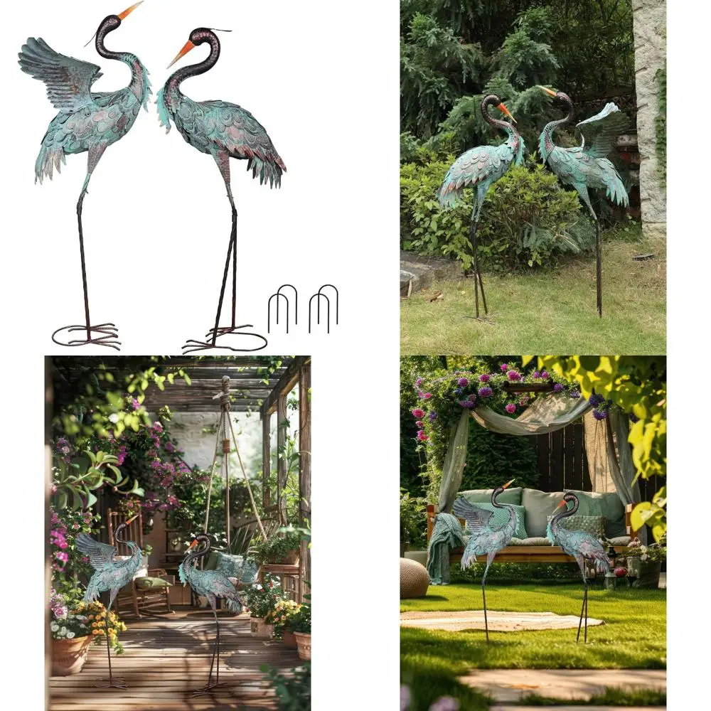 

Большая уличная металлическая статуя травы, 38/36-дюймовая скульптура синего журавля для двора и газона, садовая декоративная деталь для помещений на открытом воздухе