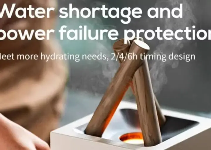 Simulated Flame Aroma Humidifier, Campfire-Shaped USB Ultrasonics Cool Mist Generator, LED Essential Oil Lamp Humidifier