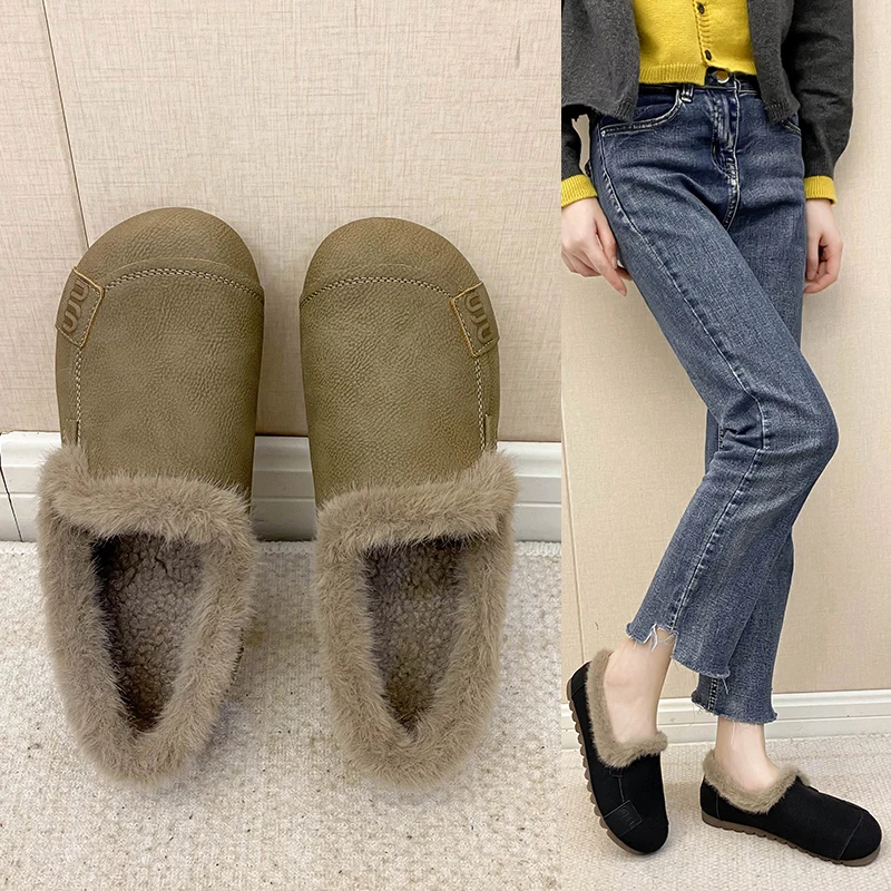 Casual Woman Shoe Slip-on Soft Loafers Fur Slip On Moccasin Winter New Soft Shoes Woman 2024 Slip-on Casual Female Sneakers Loaf