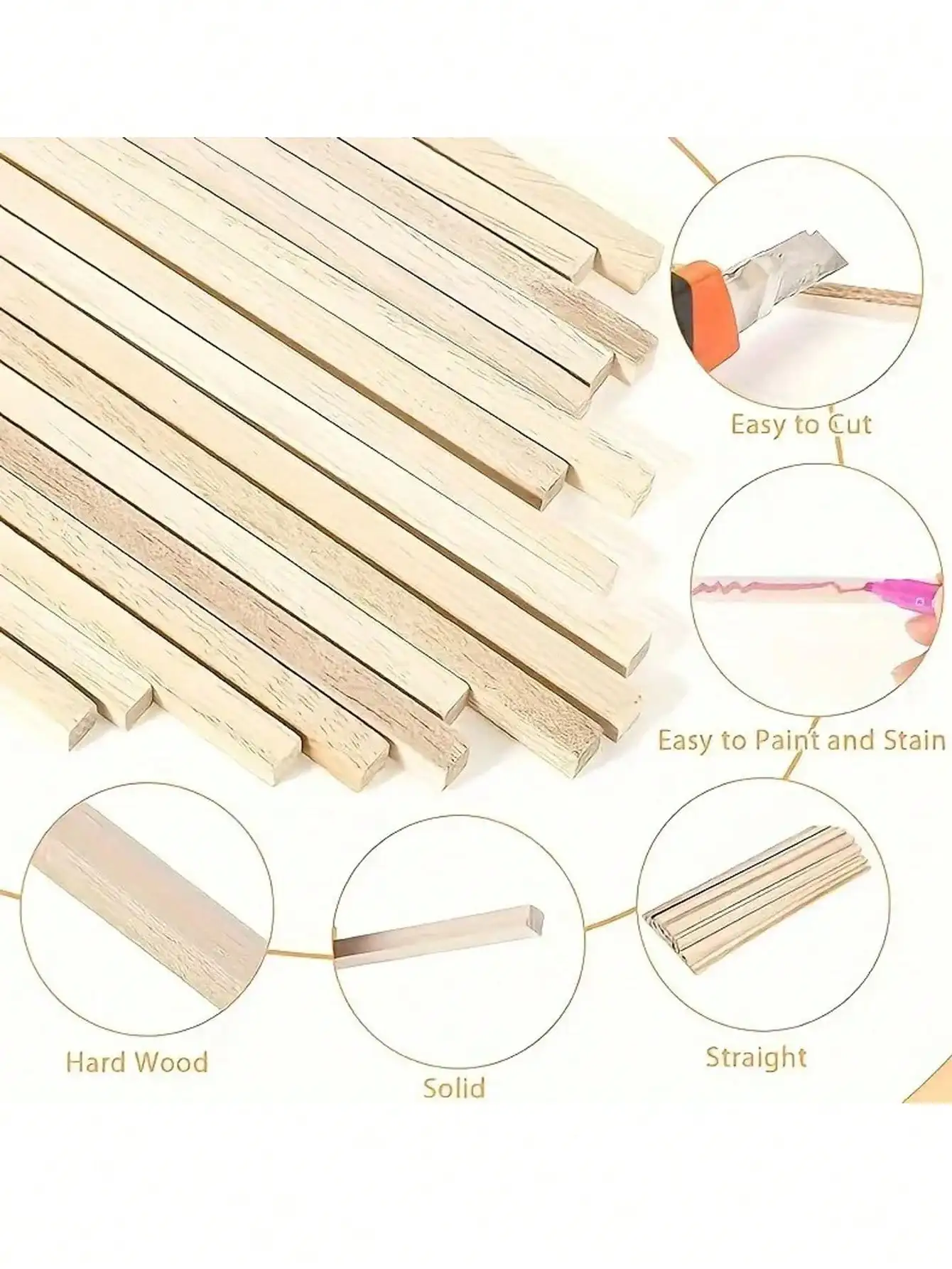 Unfinished Square Wood Dowel Rods - 20Pcs Hardwood Balsa Wood Craft Sticks for DIY Projects & Model Building