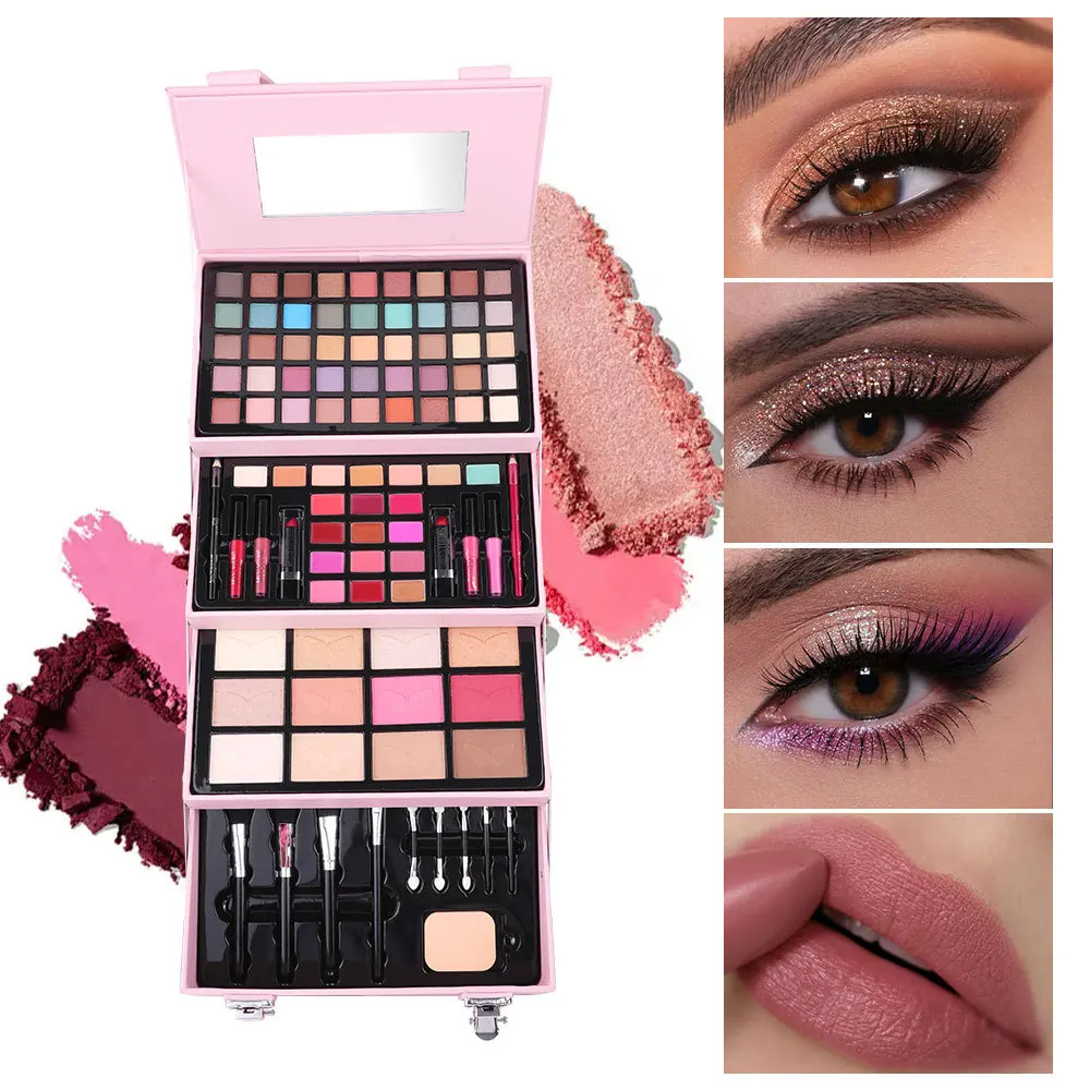 Natural Matte Blush Shimmer Eyeshadow Makeup Kit Sets Long Lasting Lip Gloss Lipstick All in One Portable Cosmetics Makeup Box