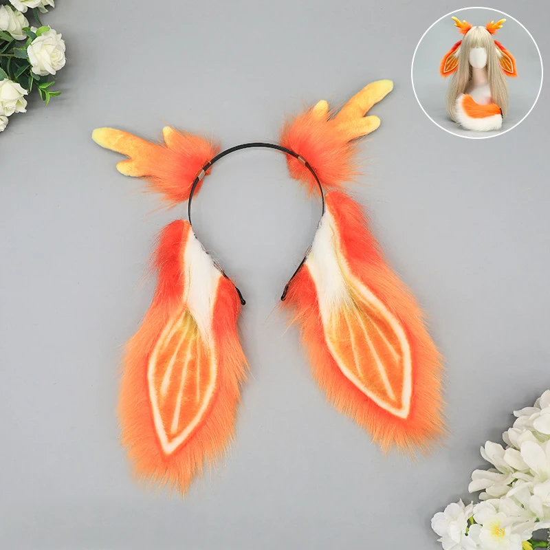 AniLV Mythisch dier beest harige oor hoofdband staart bos herten fursuit oranje hoofddeksels cosplay