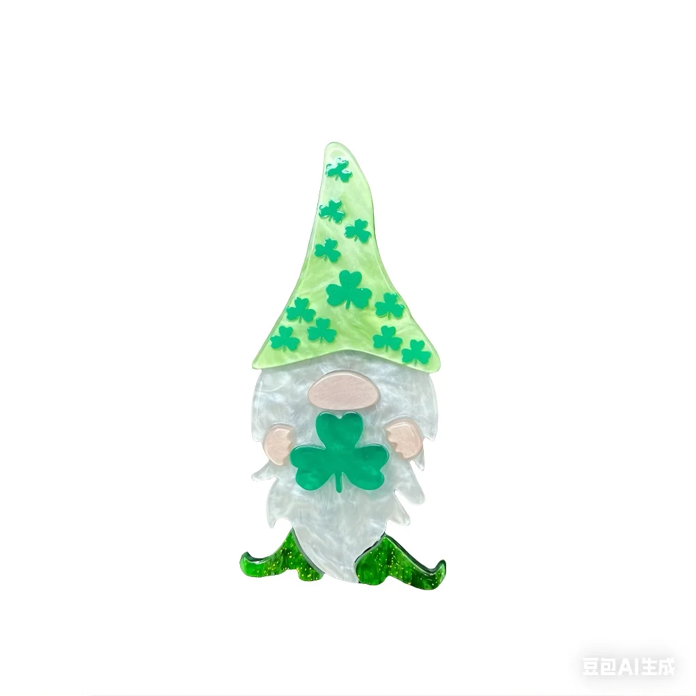St. Patrick's Lucky Goblin Dwarf Clover Pin Acetic Acid Sheet Acrylic Brooch Banquet Formal Coat and Suit Decoration Accessories