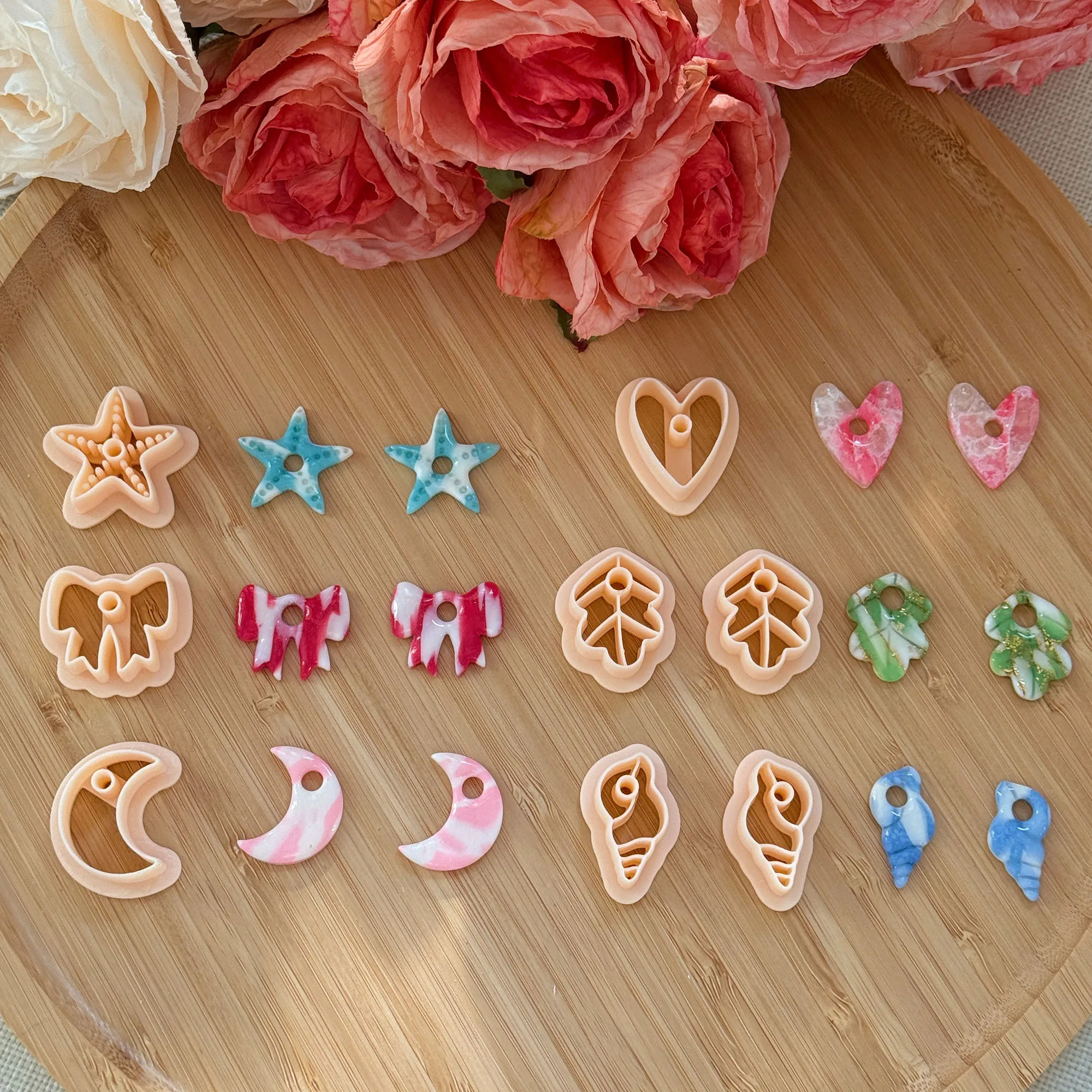 8Pcs/Set Polymer Clay Cutters Love/moon/leaf/starfish/conch/bowknot Shape Polymer Clay Cutters For DIY Simple Style Earrings