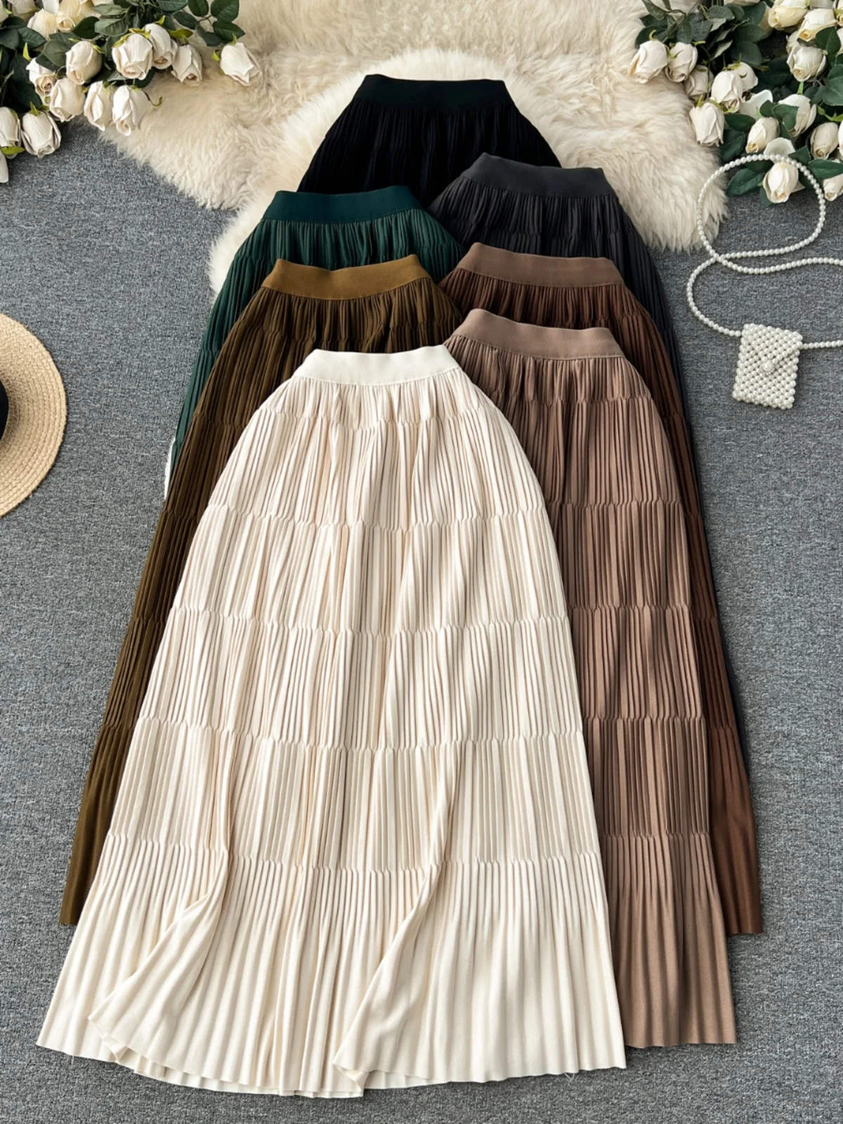 

High Waist Knitted Midi Sweater Skirt Women's Autumn Winter New Sle Versatile Drapey Slimming Hip Covering A-Line Skirt