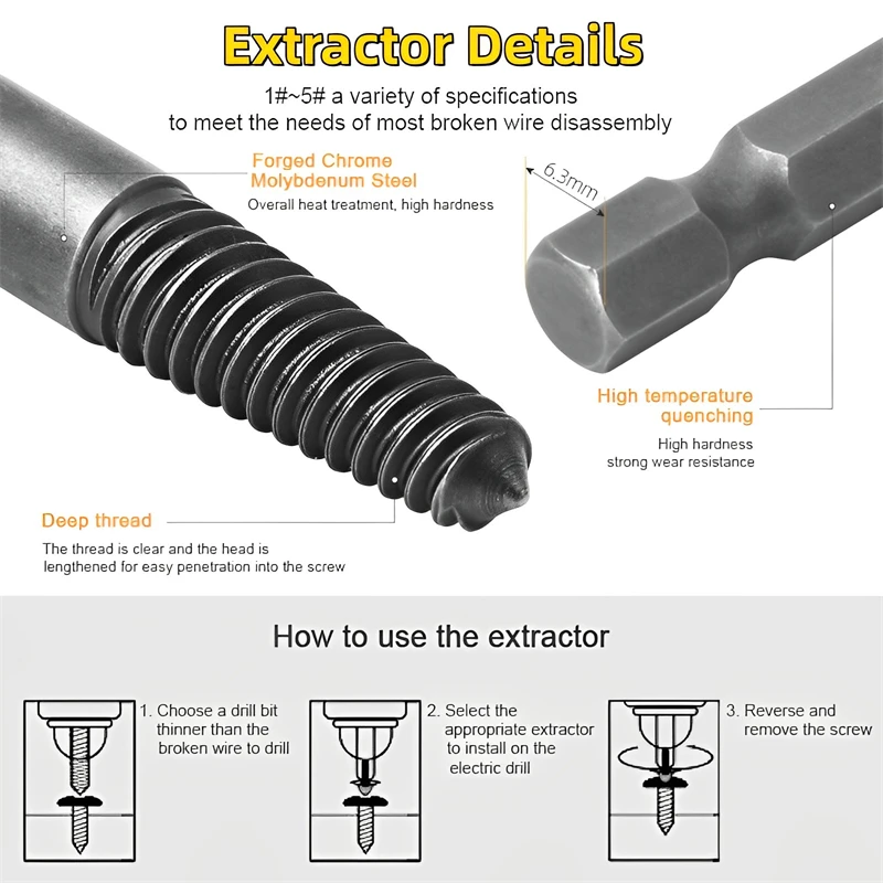 Imagem -05 - Hex Parafuso Extrator Parafusos Danificados Quebrados Definir Broca Parafusos Quebrados Extrator Fácil Out Bolt Removal Ferramentas de Carpintaria Pcs