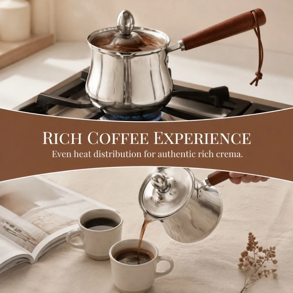 Stainless Steel Turkish Coffee Pot 250/350/550/720ml Long-Handled Chocolate Melting Pot Spill-Resistant With Lid Butter Warmer