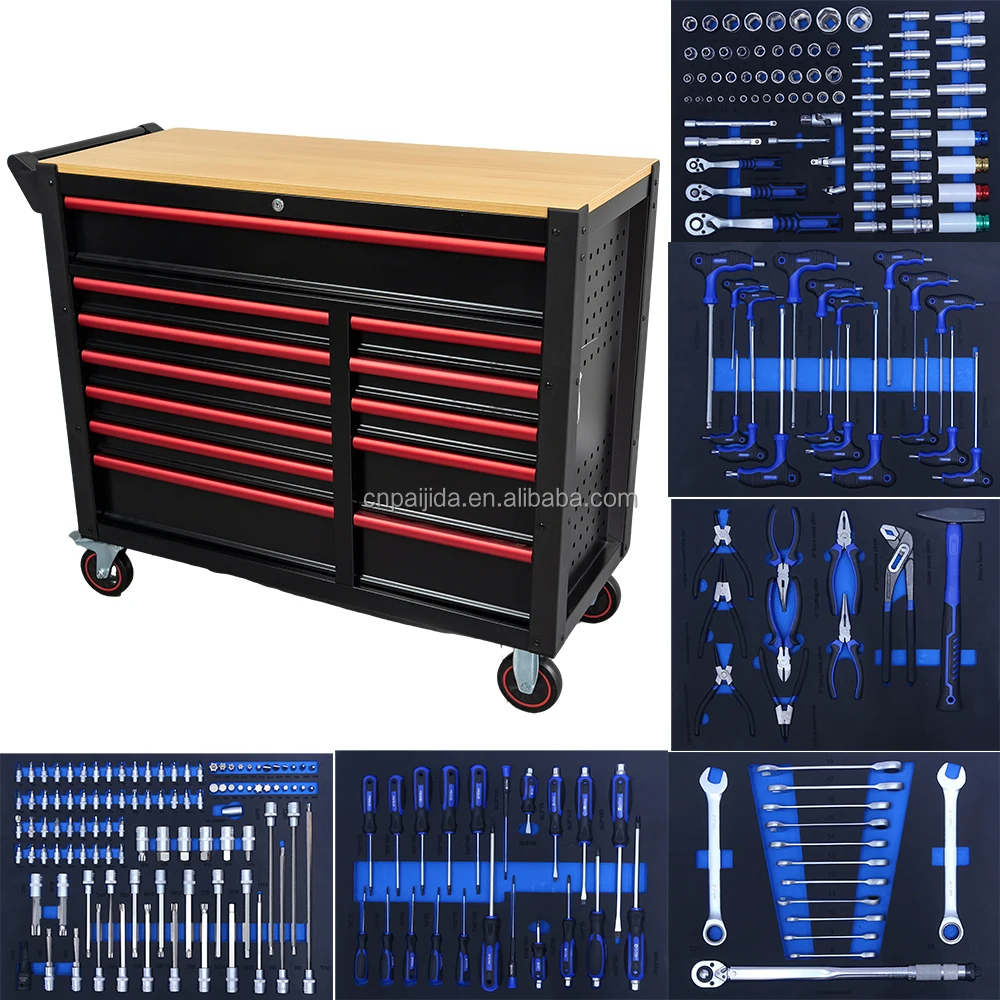 Lockable Industrial Tool Cabinets With 245PCS Tool Set Workshop Steel Tool Trolley With Smooth Sliding DrawerATV&UTV