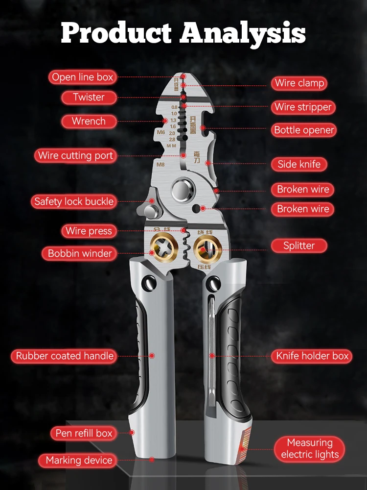 Electrical Wire Crimper Cable Cutter Adjustable Automatic Wire Stripper Tool Electrician Multi-Purpose Stripper Crimping Pliers