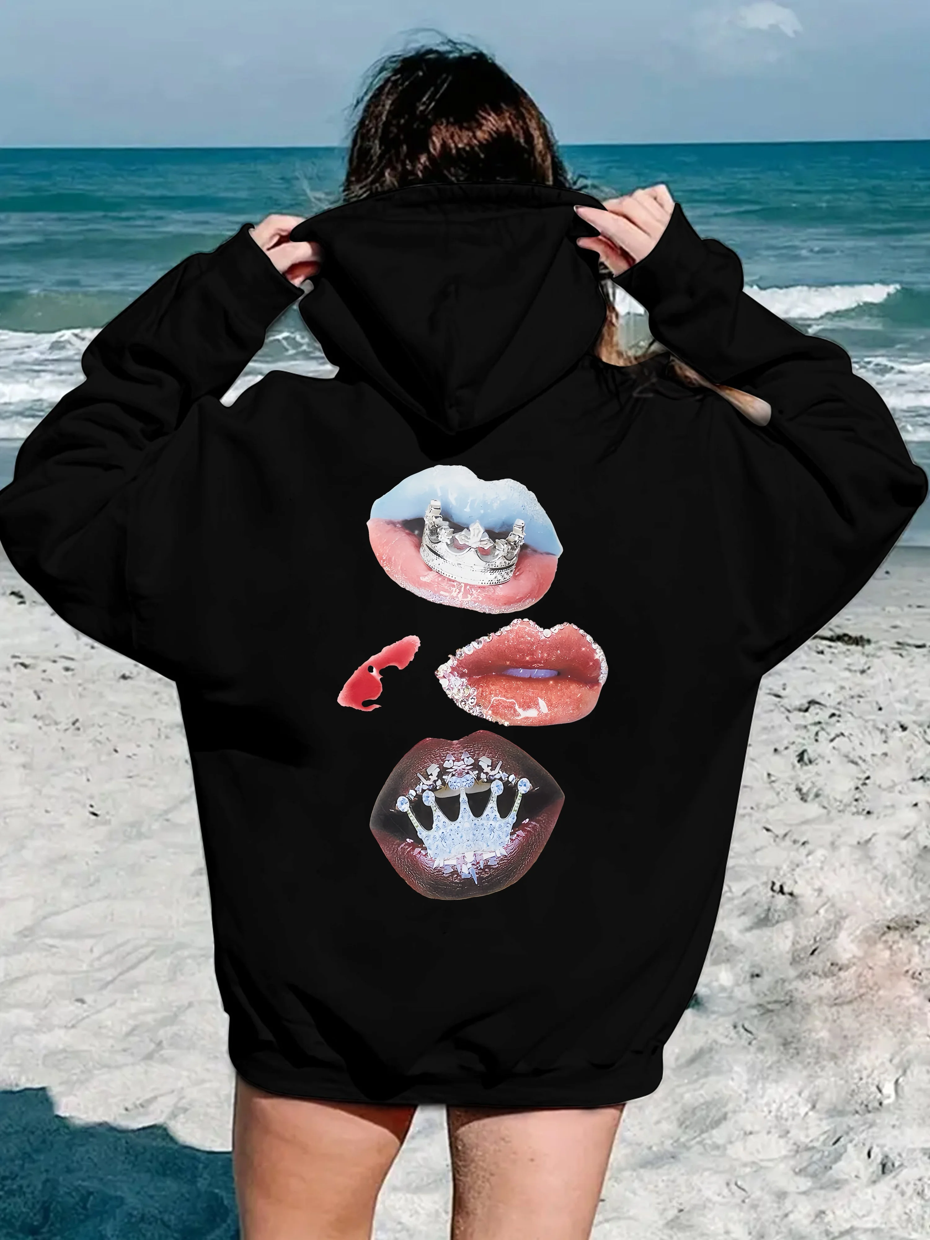 

Lip Graphic Printing Autumn and Winter Pure Cotton Men's and Women's Hoodies Casual Outdoor Street Sports Training Brand Trend