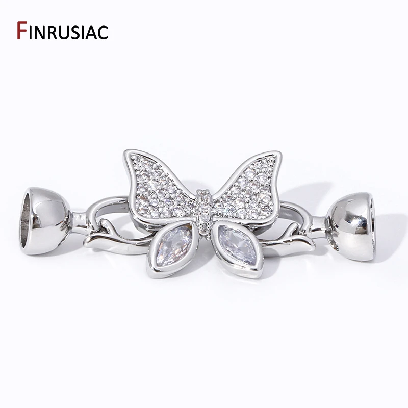 Trendy 18K Gold Plated Brass Inlaid Zircon Butterfly Pearl Clasps Connector Fastener For DIY Jewelry Making Accessories