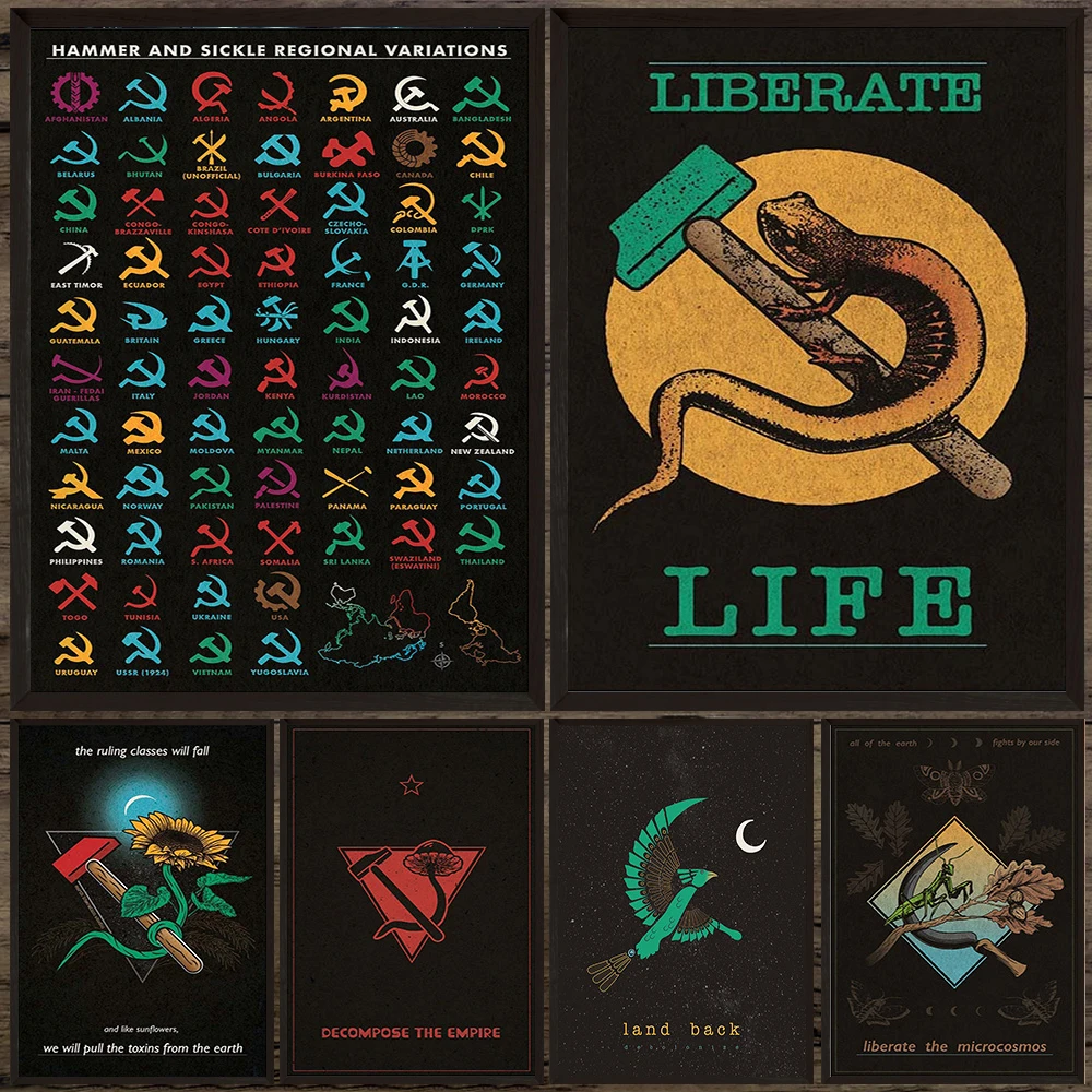 

Retro Hammer and Sickle Regional Variations & Political Propaganda Wall Art Canvas Painting Art Poster Home Decor Unframed