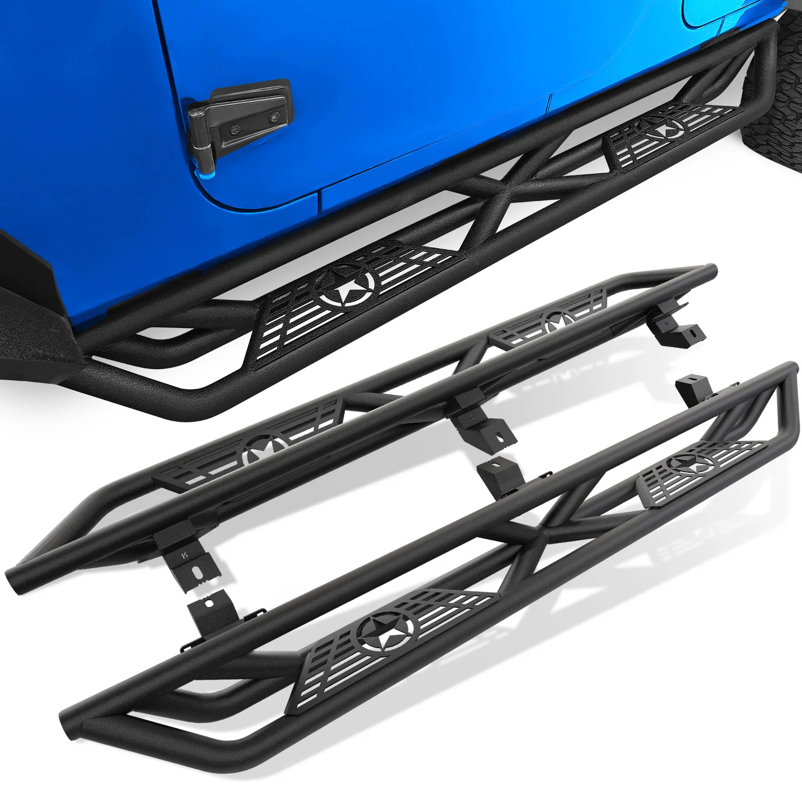 

Подножки из высокопрочной стали для Jeep Wrangler JL Unlimited 4-дверный (2018-2026 гг., включая модель 4XE)