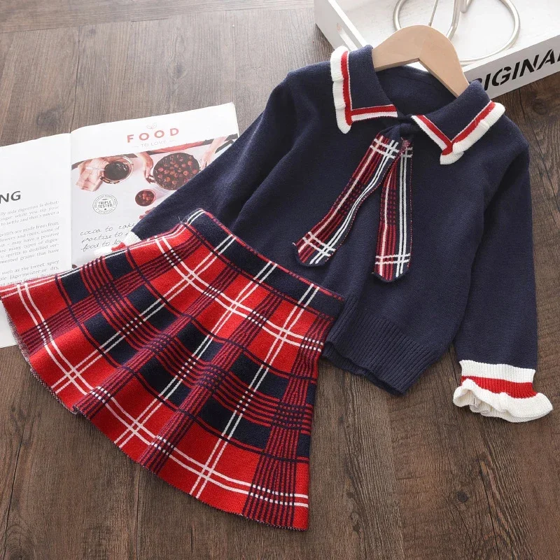 Melario Girls Winter Clothes Set New Year Sweater Tops Skirt 2Pcs Clothing Suit Warm Knit Outfits Christmas Kids Girls Clothes