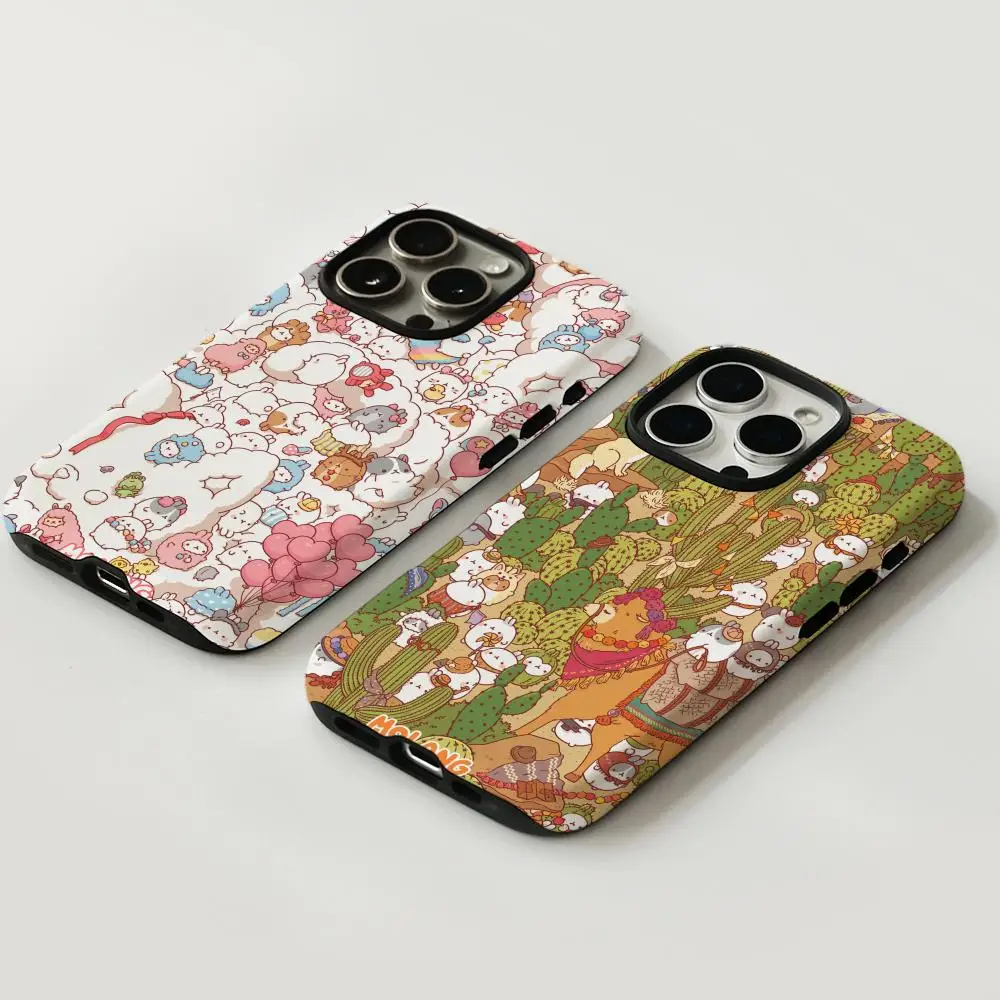 حافظة هاتف لهاتف آيفون 17 16 15 14 13 12 Pro Max Plus لامعة عالية الدقة بطبقة مزدوجة غلاف صلب سائل Kawaii Molangs