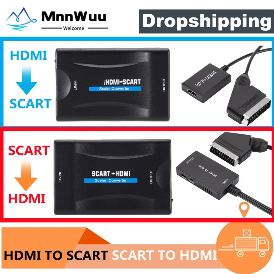 1080P SCART TO HDMI Video Audio Upscale Converter AV Signal OR HDMI TO SCART Adapter HD Receiver TV DVD Support Dropshipping