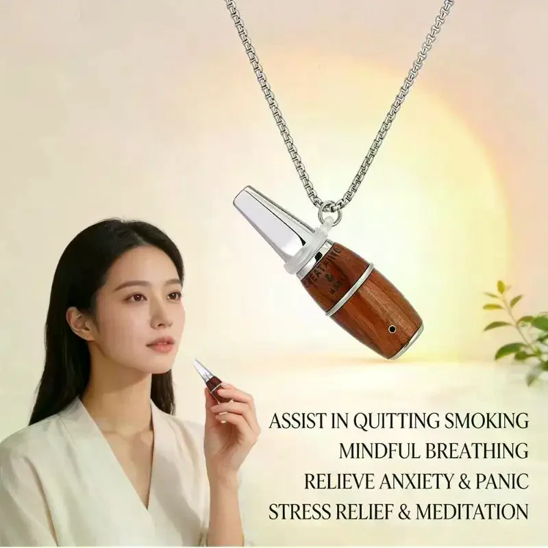 Anxiety Barrels Natural Wooden Breathing Necklace Natural Calm & Stress Relief Vaporless Inhaler Mindfulness Meditation Jewelry