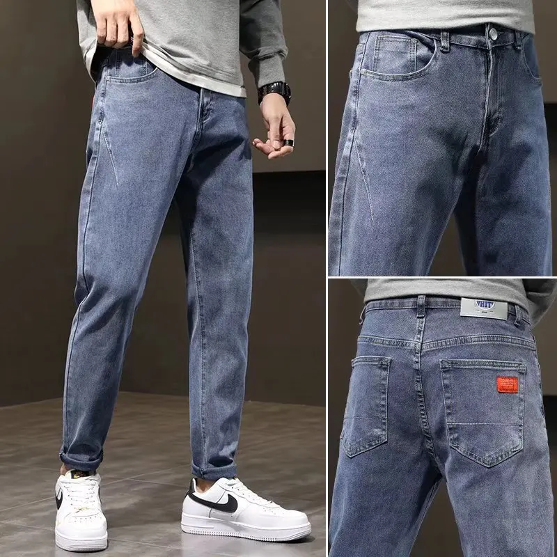Spring Autumn Korean Slim Straight 9/10 Jeans Men's Casual Trousers