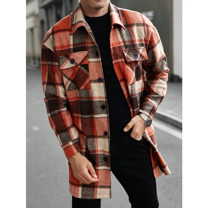 

A New Cross-border Men's Coat Shirt From Europe and America A Casual and Sporty Long Button-up Double-pocket Windbreaker Fashion