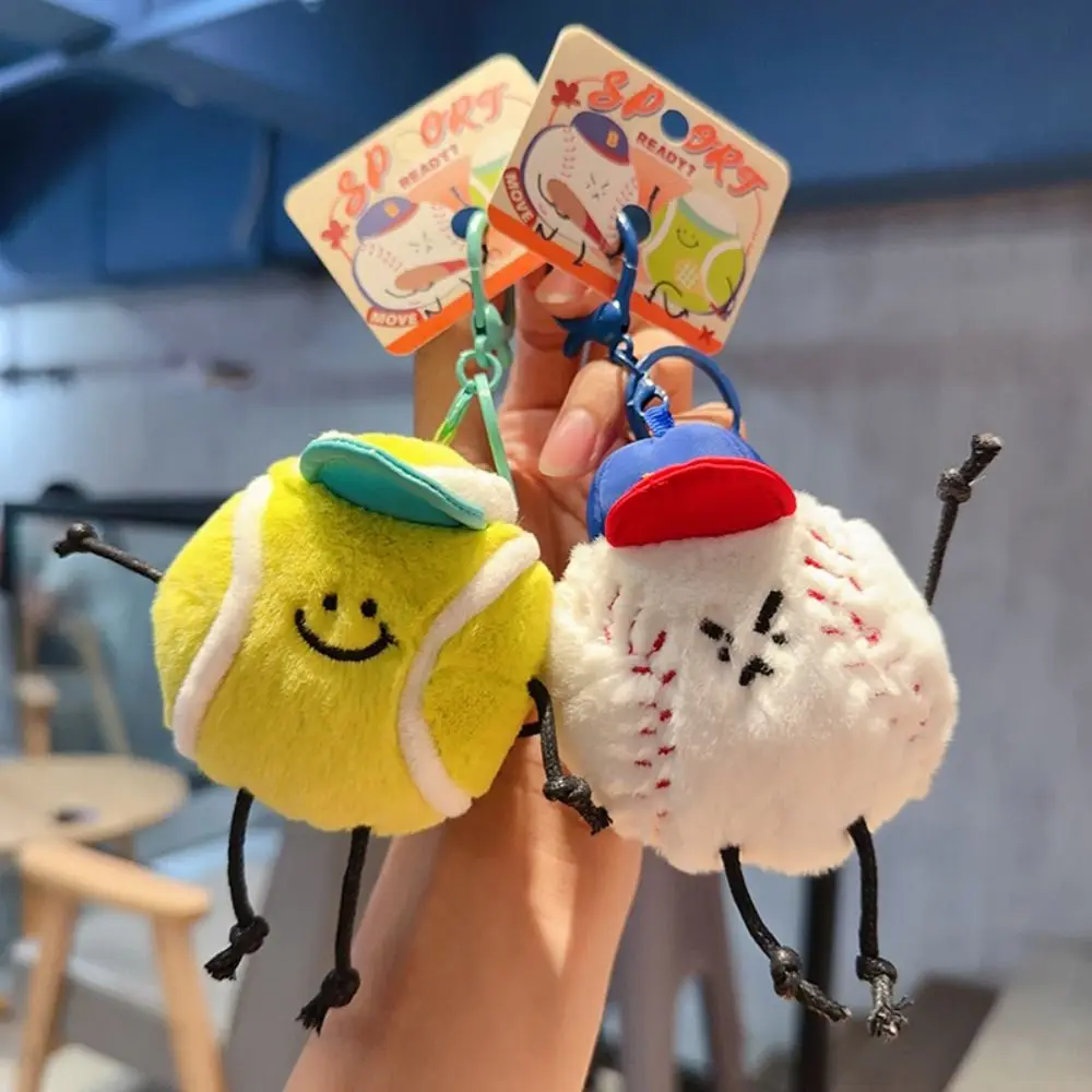 Unique Plush Sports Series Key Charm Baseball Basketball Bag Pendant Tennis Cartoon Keyring Key Chain