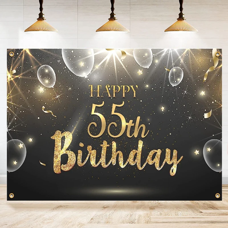 Giltter Shinning Banner Photography Backdrop Happy 55th 55 Years Old Birthday Decoration Poster Party Background For Women Men