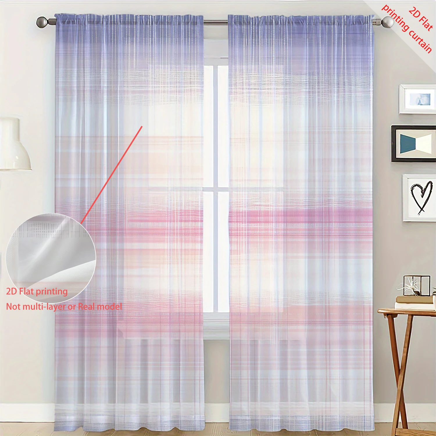 2 Pieces HD Digital Colorful Geometric Lines Printed Window Screen Home Decor Style Decoration Living Room Bedroom Rod