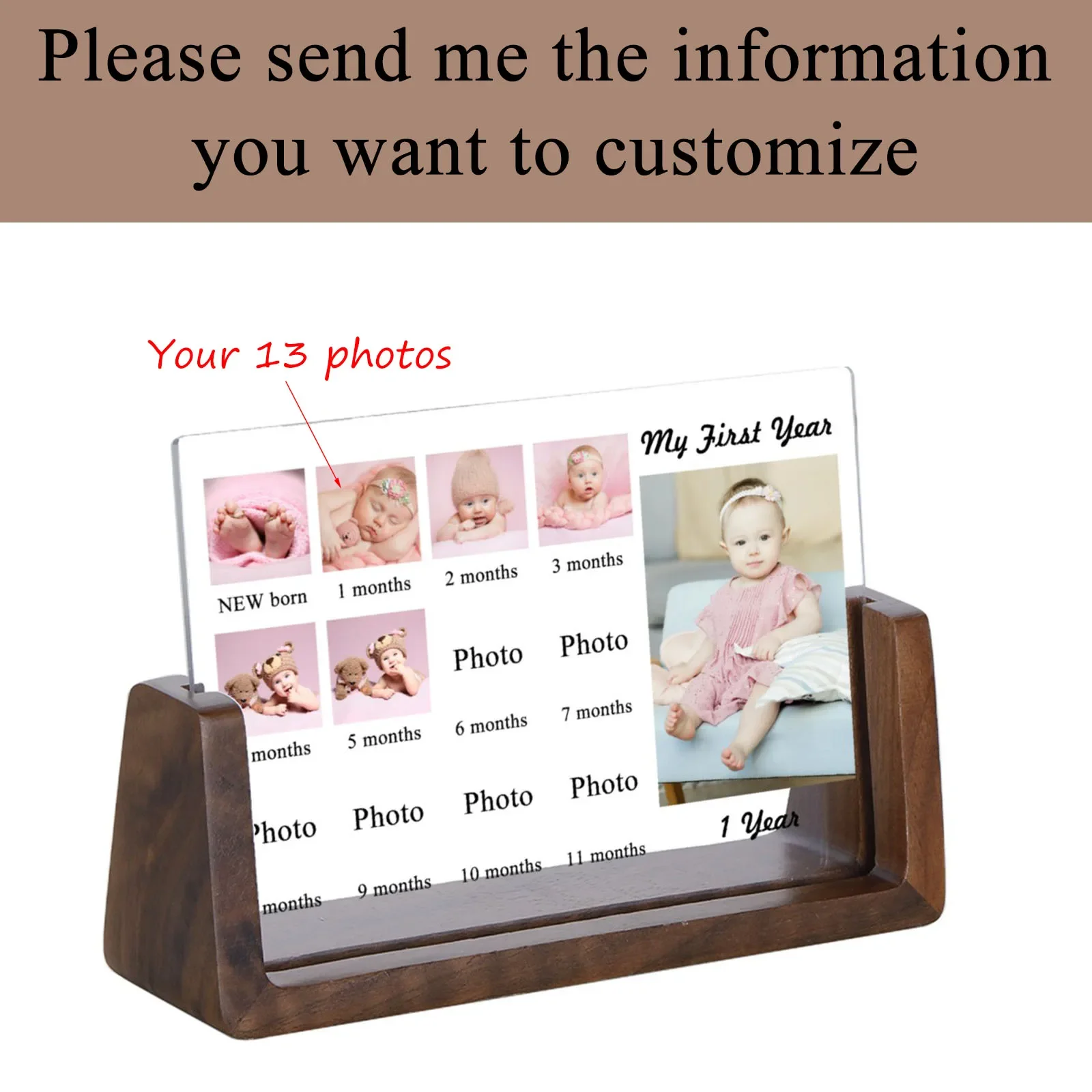 12-Month Newborn Growth Record Picture Frame Baby Milestone Photo Frame for Your Little One\'s 1st Birthday Christmas Gift Ideas