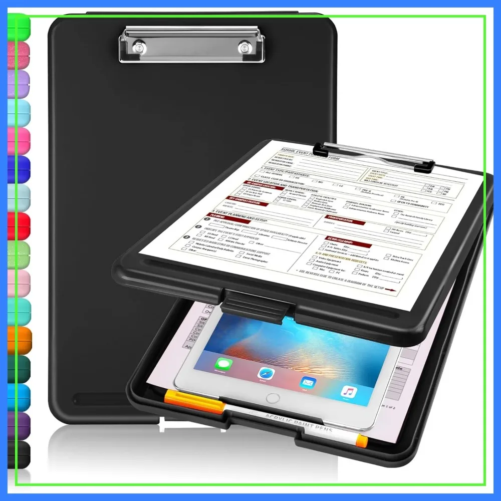 

Plastic Clipboard with Storage, Low Profile Clip, Foldable Hanging Case for Office, School, Teacher Must Haves