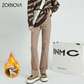 ZOENOVA 2022 패션 두꺼운 따뜻한 플리스 청바지, 클래식 디자인 플리스, 겨울 미드 웨이스트, 3 색 따뜻한 여성 Y2k, 캐주얼 데님 