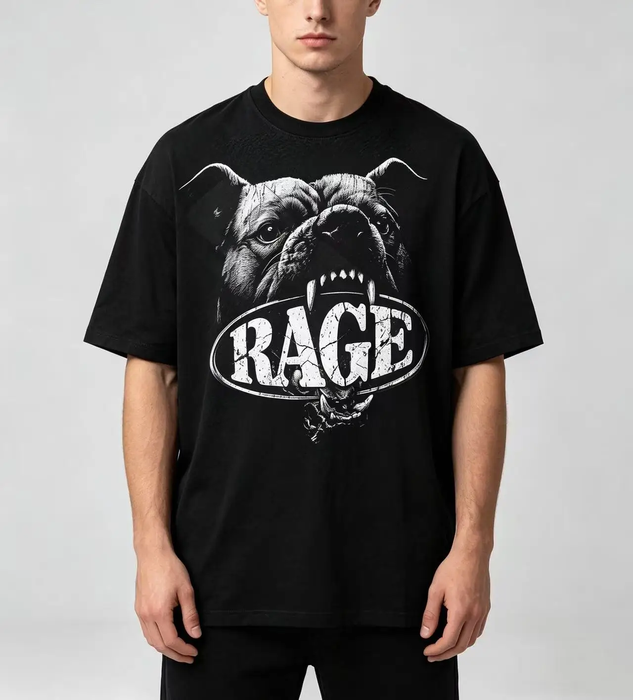 Unisex Men Women T‑Shirt Rage Angry Pitbull Bulldog Retro Distressed Dog Print Tees Casual Loose Short Sleeve Tops Streetwear Cotton Tshirt