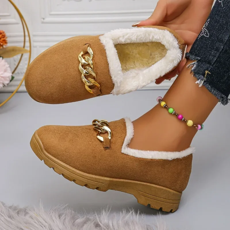 Winter Women Casual Shoes Plush Fur Lining To Keep Warm Winter Cold-proof Shoes One-leg Loafers Outdoor Cotton Shoes Short Boots