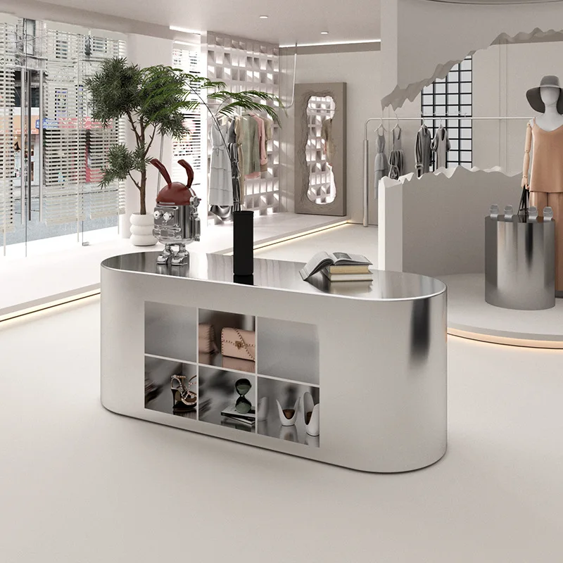 CZ Clothing Store Island Counter Stainless Steel Brushed Display Counter Product Placement Display Counter