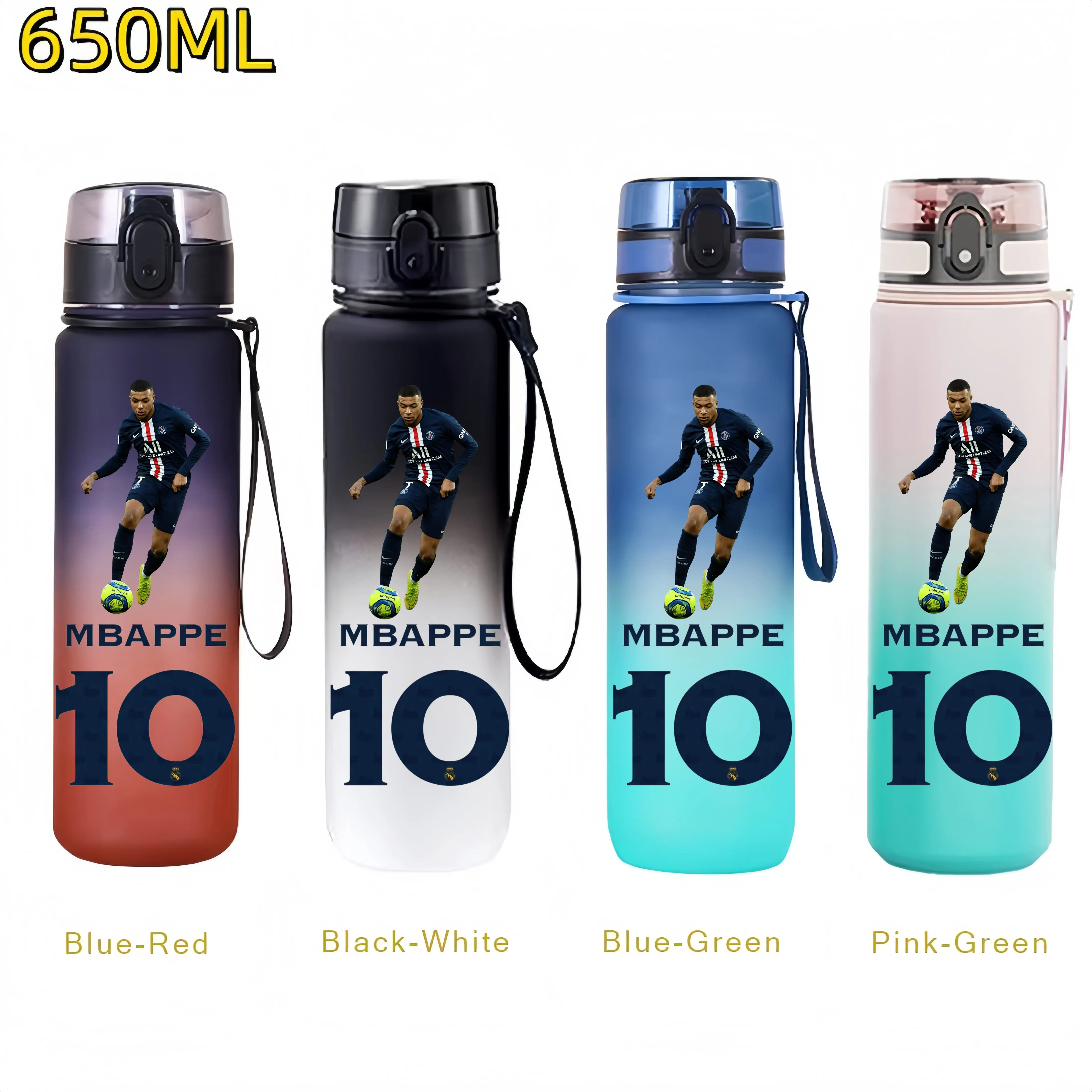 650ML Ronaldo Messi Mbappé Sporttrinkflasche Bulbasaur Squirtle Trinkflaschen für Reisen Radfahren Wandern Fitness Gym