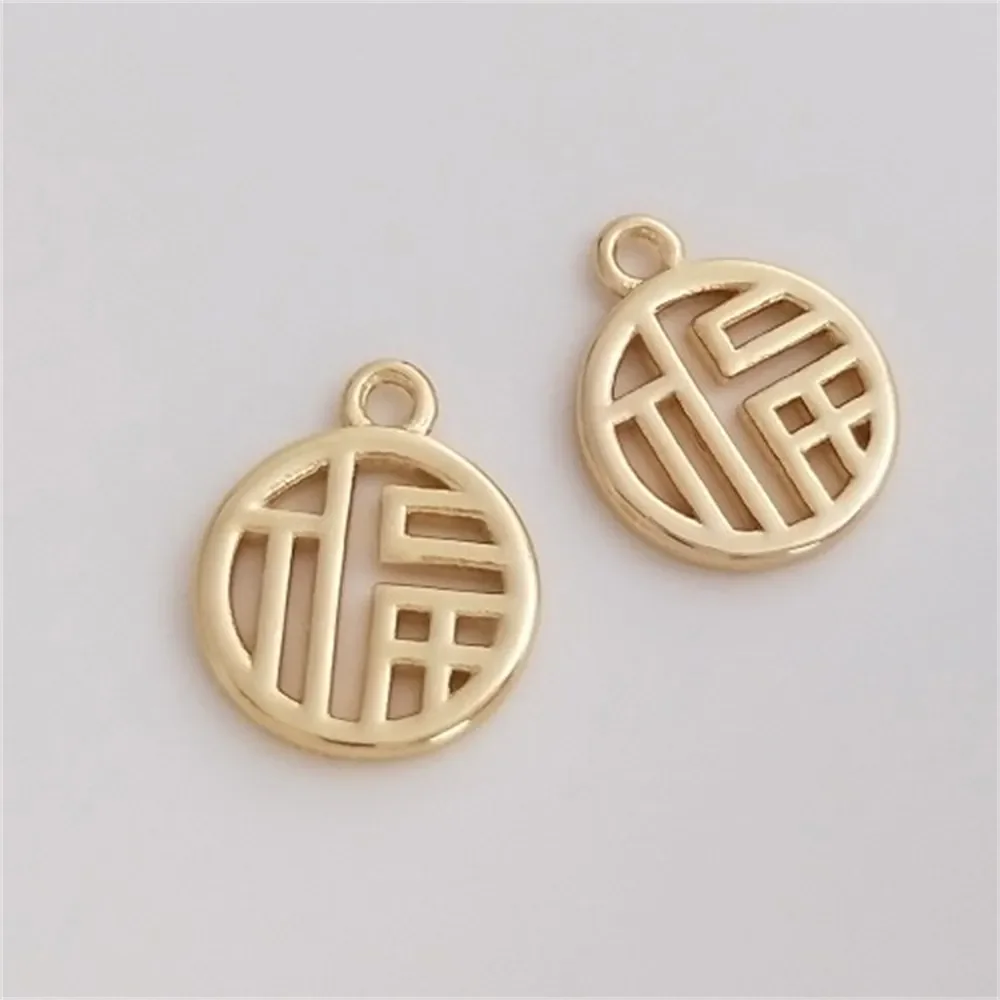 United States 14K Bao Jinfu Word Round Small Pendant Handmade Diy Bracelet Necklace Fupai Pendant Jewelry Pendant K188