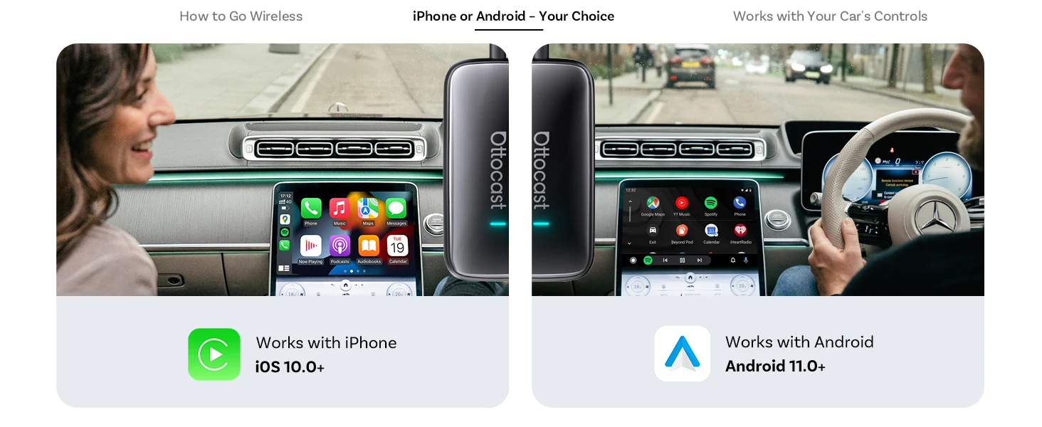 OTTOCAST Play2Video Ultra Kabelloses CarPlay AI Box Video-Streaming für Auto YouTube Netflix IPTV Plug&Play für Werks-Kabel-CarPlay – Detail 6