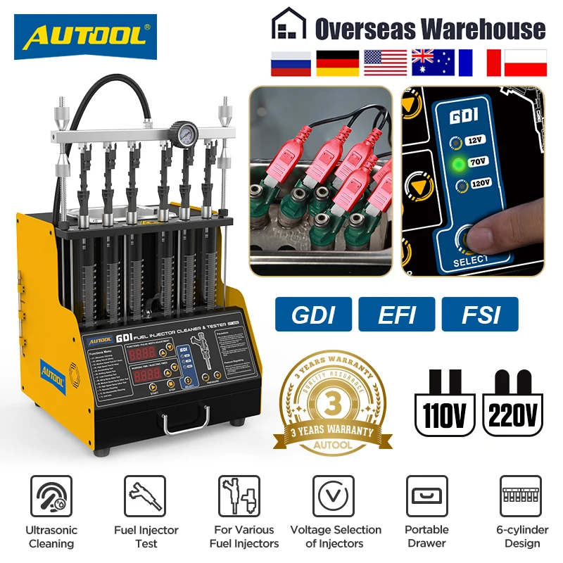 AUTOOL CT400 Fuel Injector Cleaner & Tester Machine 6 Cylinders GDI EFI FEI Piezoelectric Fuel Injectors Cleaner Tester 110-230V