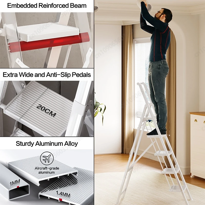 Aluminum A Frame Ladder Folding Telescopic Multi Position Step Ladder With Anti Slip Feet For House Renovation And Cleaning