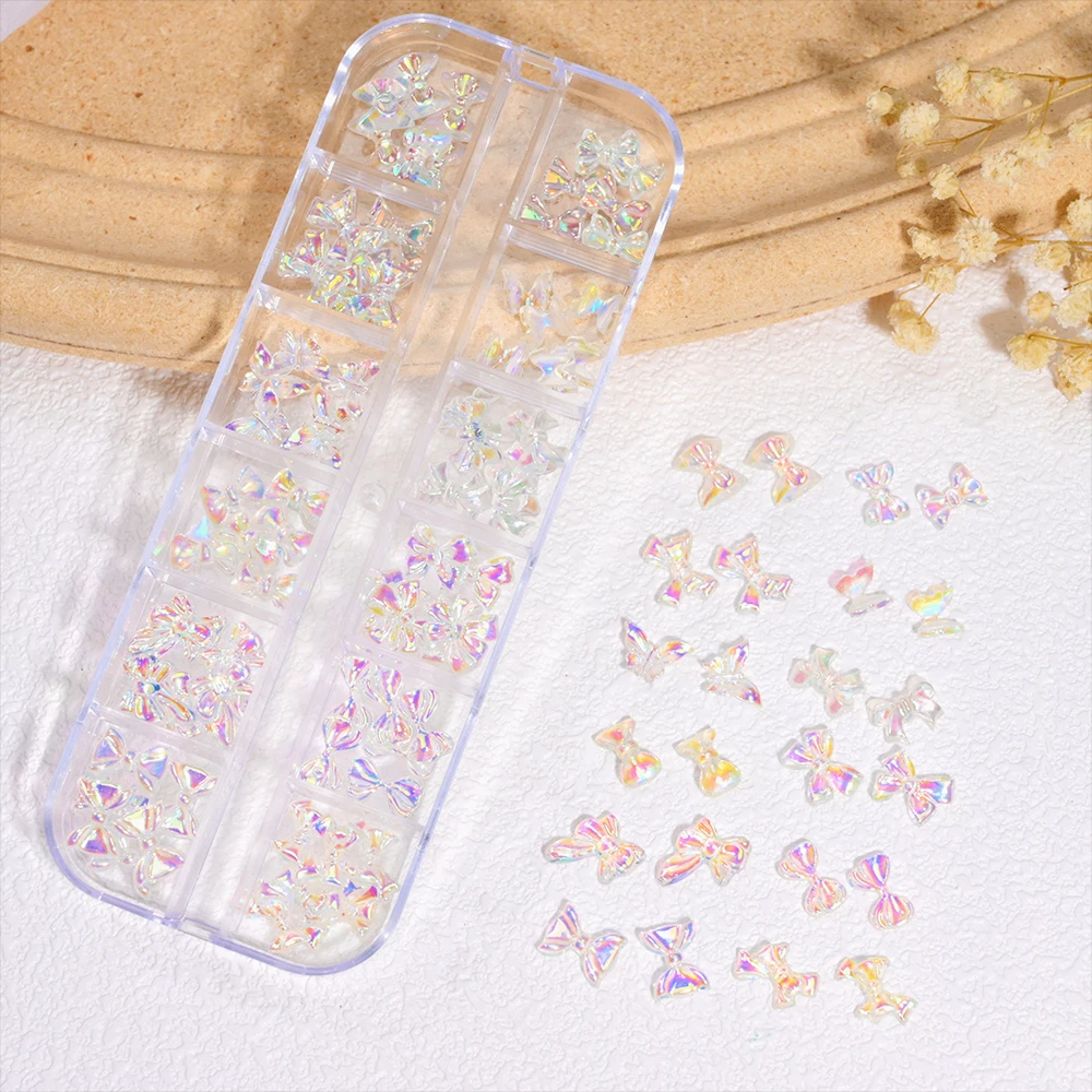 60Pcs-120Pcs Aurora Kawaii Bear 3D Nail Charms 7/9/11mm Mixed Resin AB Bear Nail Art Decor DIY Crystal Aurora Bear Manicure Part