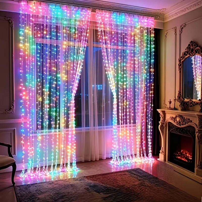 200 LED Multicolor Fairy Curtain Lights, 8 Modes Battery Operated String Lights, Christmas Decor for Bedroom Yard Living Room