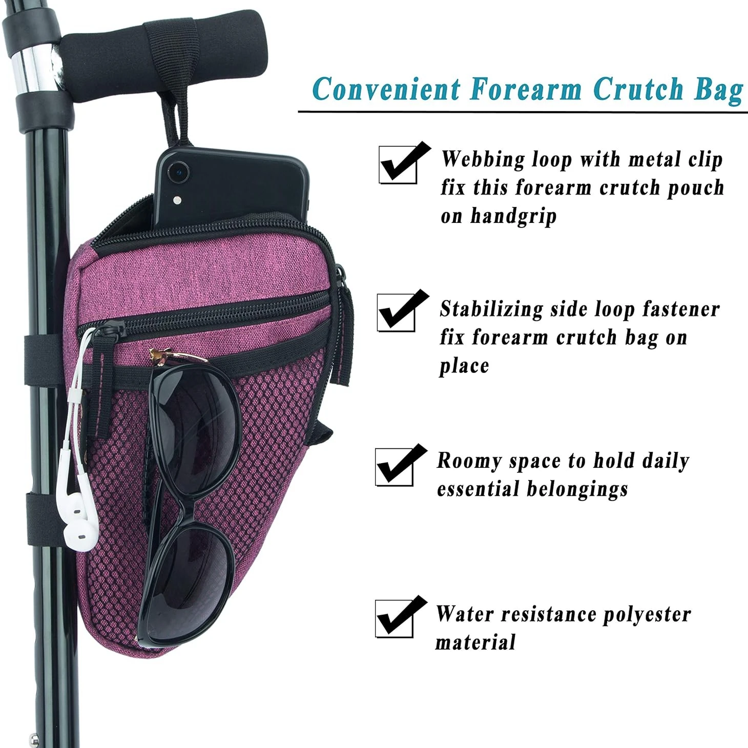 Forearm Crutch Bag, Lightweight Crutch Accessories, Storage Pouch for Universal Crutch Bag to Keep Item Safety